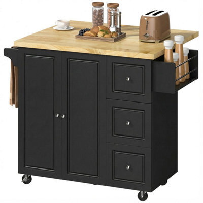 Black Kitchen Island On Wheels, Kitchen Storage Trolley With Drop Leaf - image 1