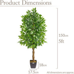 Christow Artificial Ficus Tree Realistic Faux House Plant Decoration In Pot 5Ft - thumbnail 7