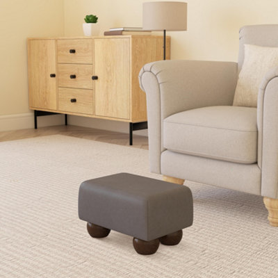 Feather Grey Mahogany Wood Bun Feet Faux Leather Small Footstool  Handmade Uk By Footstools Direct - image 1