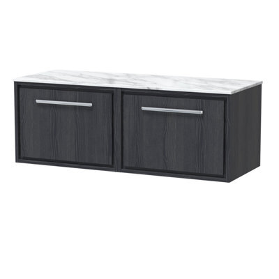 Hudson Reed Wall Hung Single Drawer Vanity & Marble Worktop, In-Frame Design, Graphite Grey Woodgrain, 1210X460X449mm - image 1