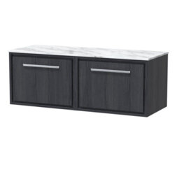 Hudson Reed Wall Hung Single Drawer Vanity & Marble Worktop, In-Frame Design, Graphite Grey Woodgrain, 1210X460X449mm - thumbnail 2