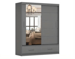 Arte Florence Matt Grey Mirrored Sliding Door Wardrobe W1500mm H2180mm D600mm - Chic Storage Solution With Two Drawers And Five Shelves - thumbnail 1