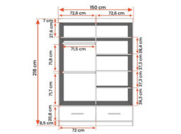 Arte Florence Matt Grey Mirrored Sliding Door Wardrobe W1500mm H2180mm D600mm - Chic Storage Solution With Two Drawers And Five Shelves - thumbnail 3
