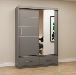 Arte Florence Matt Grey Mirrored Sliding Door Wardrobe W1500mm H2180mm D600mm - Chic Storage Solution With Two Drawers And Five Shelves - thumbnail 2