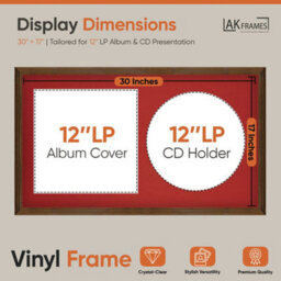 "30X17"" Walnut Classic Vinyl Record Frame With Crimson Mount For 12 Inch Lp Album Cover & Disc - Ak Frames" - thumbnail 2