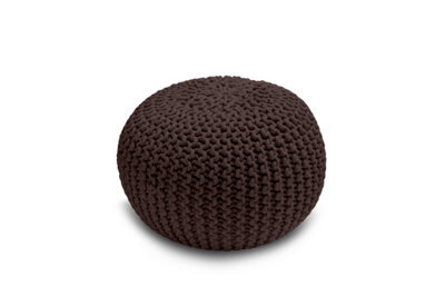 Knitted Pouffe Chunky Round Footstool Ottoman 100% Cotton Handmade Chocolate