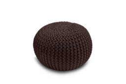 Knitted Pouffe Chunky Round Footstool Ottoman 100% Cotton Handmade Chocolate