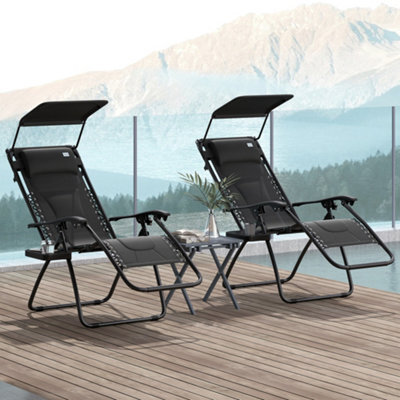 Outsunny 2 Pcs Zero Gravity Lounger Chair, Folding Reclining Chair, Black - image 1