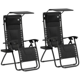 Outsunny 2 Pcs Zero Gravity Lounger Chair, Folding Reclining Chair, Black - thumbnail 2
