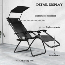 Outsunny 2 Pcs Zero Gravity Lounger Chair, Folding Reclining Chair, Black - thumbnail 5