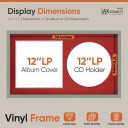 "30X17"" Green Classic Vinyl Record Frame With Crimson Mount For 12 Inch Lp Album Cover & Disc - Ak Frames" - thumbnail 2