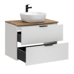 Impact Furniture Bathroom Furniture Set 800mm Vanity Unit With Basin Oak Effect Worktop Tallboy Wall Cabinet White Ribbed Fluted Adel - thumbnail 7