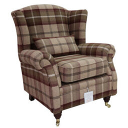 Wing Chair Original Fireside High Back Armchair P And S Balmoral Mulberry Check Real Fabric