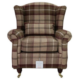 Wing Chair Original Fireside High Back Armchair P And S Balmoral Mulberry Check Real Fabric - thumbnail 2