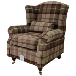 Wing Chair Original Fireside High Back Armchair P And S Balmoral Mulberry Check Real Fabric - thumbnail 3