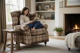 Wing Chair Original Fireside High Back Armchair P And S Balmoral Mulberry Check Real Fabric - thumbnail 5
