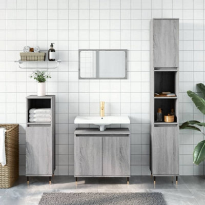 Berkfield 3 Piece Bathroom Cabinet Set Grey Sonoma Engineered Wood - image 1