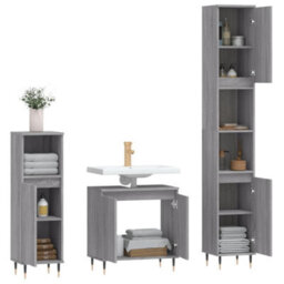 Berkfield 3 Piece Bathroom Cabinet Set Grey Sonoma Engineered Wood - thumbnail 4