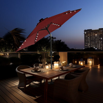 Sundaze 2.5M Wine Red Garden Parasol Umbrella With Solar Led Lights And Crank Tilt Function Outdoor Patio - image 1