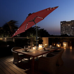 Sundaze 2.5M Wine Red Garden Parasol Umbrella With Solar Led Lights And Crank Tilt Function Outdoor Patio - thumbnail 1