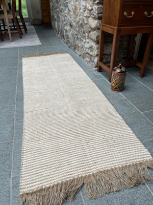 Second Nature Online Colva Thin Rug Cotton And Jute Yarn In Natural Striped Design / 70 Cm X 200 Cm - image 1
