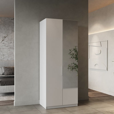 FurniComp LTD Furnicomp Chicago Matt White 2 Door 80Cm Narrow Compact Mirrored Wardrobe - image 1