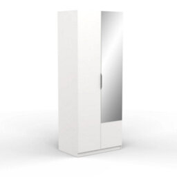 FurniComp LTD Furnicomp Chicago Matt White 2 Door 80Cm Narrow Compact Mirrored Wardrobe - thumbnail 4