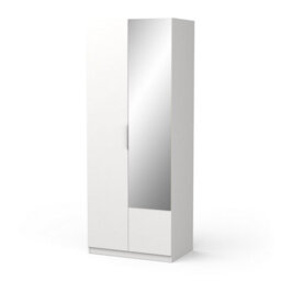 FurniComp LTD Furnicomp Chicago Matt White 2 Door 80Cm Narrow Compact Mirrored Wardrobe - thumbnail 3