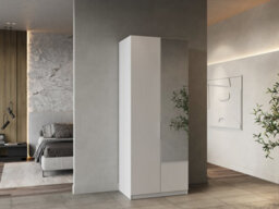 FurniComp LTD Furnicomp Chicago Matt White 2 Door 80Cm Narrow Compact Mirrored Wardrobe - thumbnail 7