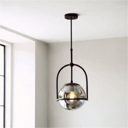 Loops Single Hanging Ceiling Pendat & 2X Matching Wall Lights - Matt Black Frame Grey Tinted Glass Shade Set - thumbnail 5
