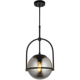 Loops Single Hanging Ceiling Pendat & 2X Matching Wall Lights - Matt Black Frame Grey Tinted Glass Shade Set - thumbnail 2