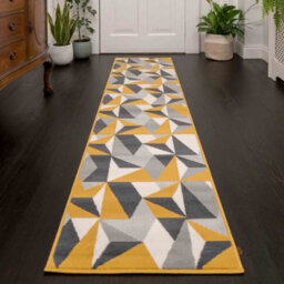Loomed Yellow Ochre Grey Geometric Living Room Runner Rug 60X240Cm - thumbnail 1