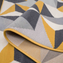 Loomed Yellow Ochre Grey Geometric Living Room Runner Rug 60X240Cm - thumbnail 3