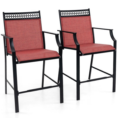 Costway Set Of 2 Outdoor Patio Chairs Home Fabric Bar Stools W/ Footrest - image 1
