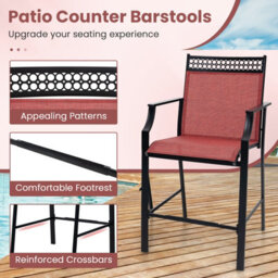 Costway Set Of 2 Outdoor Patio Chairs Home Fabric Bar Stools W/ Footrest - thumbnail 9