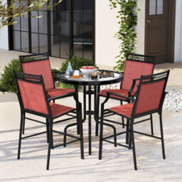 Costway Set Of 2 Outdoor Patio Chairs Home Fabric Bar Stools W/ Footrest - thumbnail 5