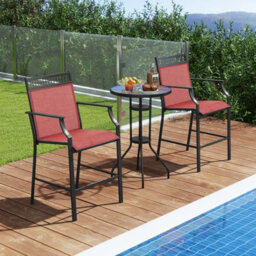Costway Set Of 2 Outdoor Patio Chairs Home Fabric Bar Stools W/ Footrest - thumbnail 3
