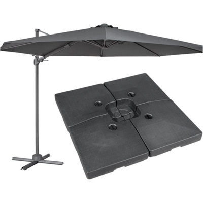 Loops Premium 3M Banana Parasol Grey & 92L Base Set Easy Tilt & Swivel Garden Umbrella - image 1