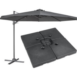 Loops Premium 3M Banana Parasol Grey & 92L Base Set Easy Tilt & Swivel Garden Umbrella - thumbnail 1