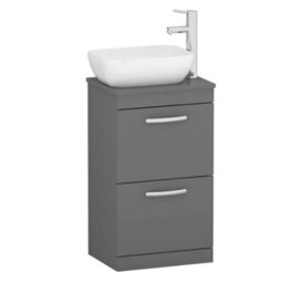 Royal Bathrooms 500mm Floor Standing Vanity Unit 2 Drawer Indigo Grey Gloss & Countertop Basin - Elva - thumbnail 4