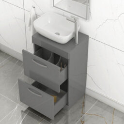 Royal Bathrooms 500mm Floor Standing Vanity Unit 2 Drawer Indigo Grey Gloss & Countertop Basin - Elva - thumbnail 3