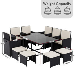 Lassic Vida Designs 10 Seater Rattan Garden Bistro Set With Outdoor Table, Chairs, Stool And Cover, Black - thumbnail 4