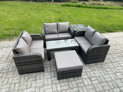 Fimous Rattan Garden Furniture Set 7 Seater Indoor Outdoor Patio Sofa Set With Coffee Table Loveseat Sofa Big Footstool Side Table - image 1