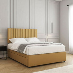 REGIONAL FURNISHINGS Divan Bed Set Mustard Plush Velvet Upholstered With 24Inch Headboard 2Drawersfootend & Mattress In 4Ft 4Ft6 5Ft 6Ft Sizes - thumbnail 3
