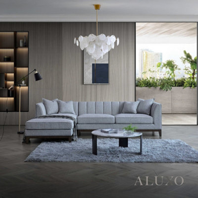 Aluxo Cooper Boucle Left Hand Corner Sofa Lhf 5 Seater Dolphin Grey Medium Firm - image 1