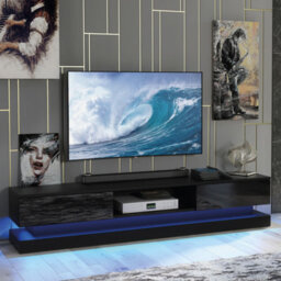 Tv Unit Bloom 180Cm - Black With Gloss Doors And Led Lights - thumbnail 4
