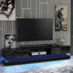 Tv Unit Bloom 180Cm - Black With Gloss Doors And Led Lights - thumbnail 1