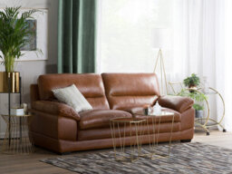 Beliani Sofa 3 Seater Horten Leather Golden Brown - thumbnail 2