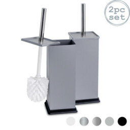 Harbour Housewares 2X Matt Grey Toilet Brushes With Holder - Square Brush Non Slip Base Rust Resistant Toilet Cleaning Brush Set - thumbnail 1