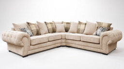 Verona 2C2 Corner Sofa, 5 Seater Fabric Corner Suite With Scatter Back Cushions, Chesterfield Style Sofa For Living Room Beige - thumbnail 1